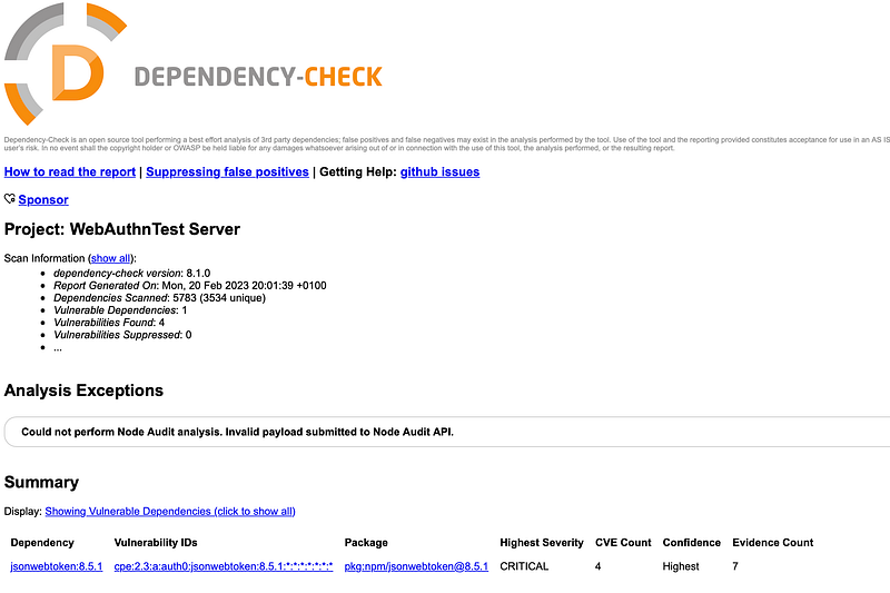 The HTML report that dependency check generates